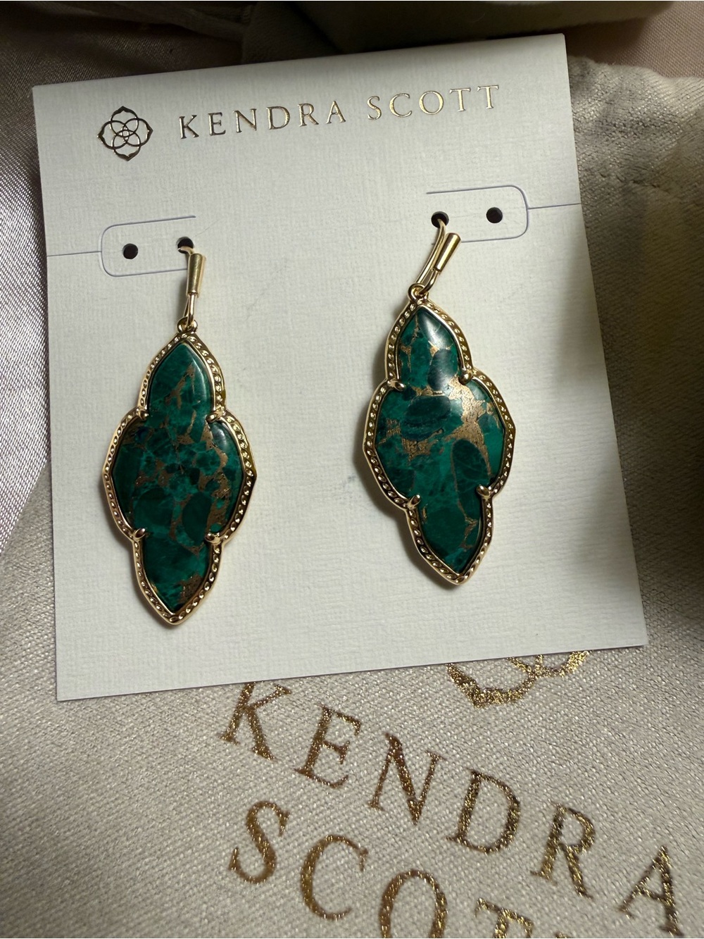 Kendra Scott Abbi Gold and Green Edged Drop Earrings